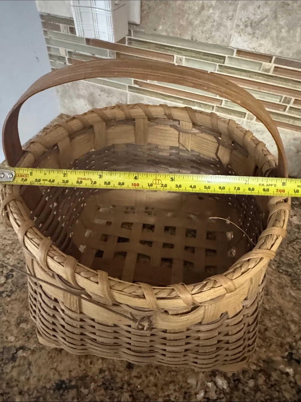 Handwoven Rustic Wicker Storage Basket with Handle - Natural/Tan